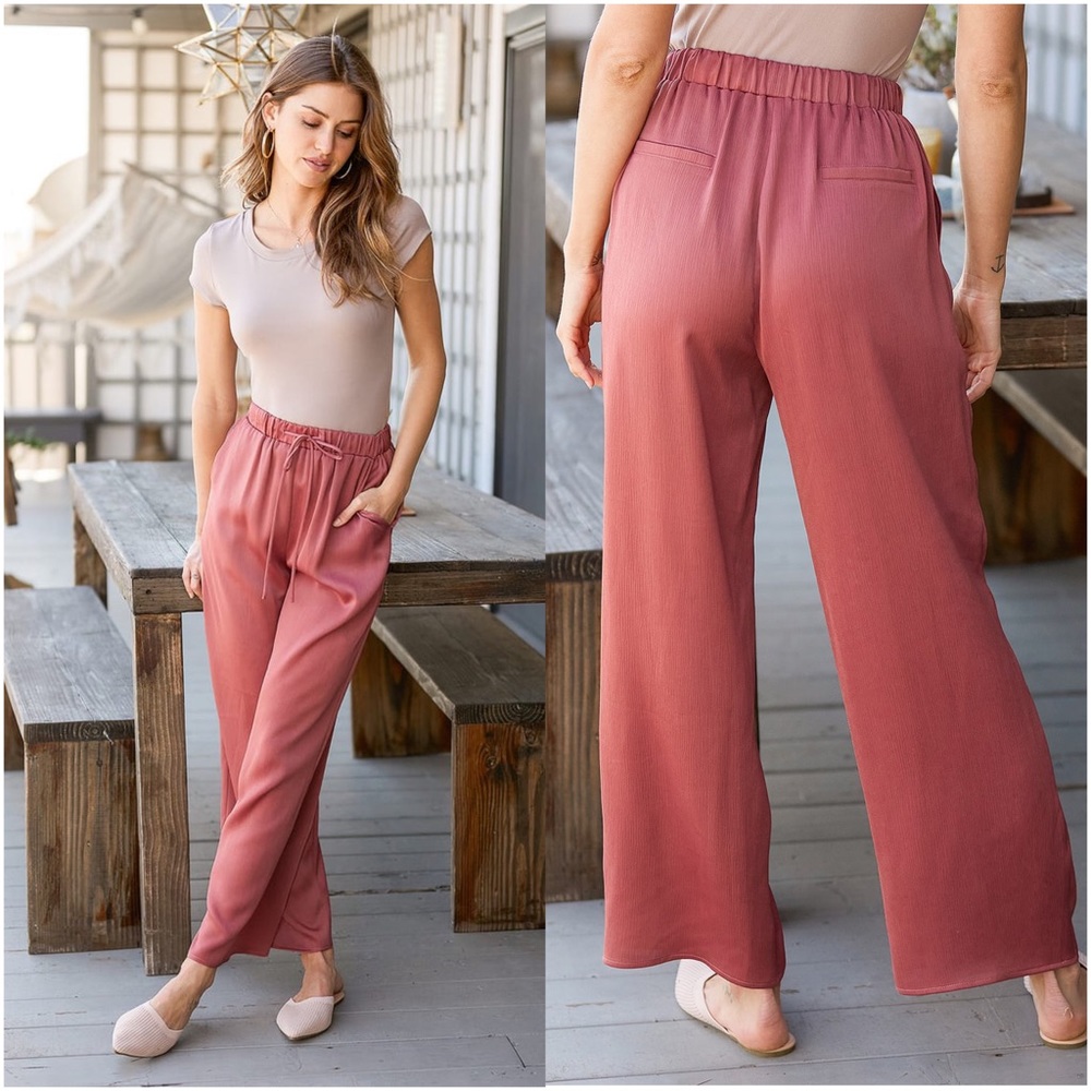 Lulu’s | Up On The Trend Mauve Pink Satin Wide Leg Pants
